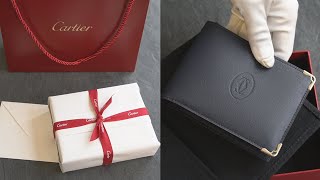 WALLET Must de CARTIER Blue GOLD  6credit card wallet Brieftasche UNBOXING  REVIEW [upl. by Korwin902]