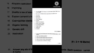 S6 Ecology Ethology Evolution amp Zoogeography Previous Year Question Paper Kerala University [upl. by Eelamme]