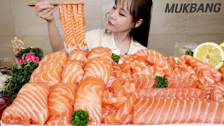 SUB 연어를 왕창 먹어보자 🧡 연어회 연어국수 연어초밥 하이볼 먹방 RAW SALMON SUSHI SEA GRAPES SEAFOOD REAL SOUND ASMR MUKBANG [upl. by Kelcy]