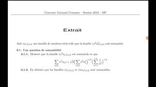 CNC 2019 Maths Familles sommables [upl. by Oinotnaesoj]