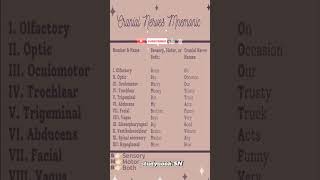 Mnemonics of Cranial Nerves mnemonicmnemonictechniquesmnemonicsphysiologyanatomymedical [upl. by Atnahsa]