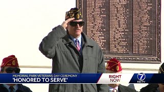 Veterans city officials gather at Memorial Park for ceremony [upl. by Ahsikcin]