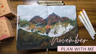 🍁🍂🍃November 2024 bullet journal setup amp flip through  autumn landscape amp leaves  bujo plan with me [upl. by Dukey]