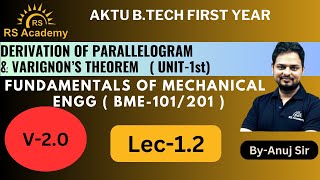 DERIVATION OF PARALLELOGRAM amp VARIGNONS THEOREM  UNIT1 LEC11  BYANUJ SIR  RS ACADEMY AKTU [upl. by Crutcher957]