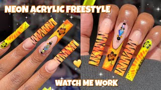 XL NEON MARBLE FREESTYLE 🧡✨  Using Kiara Sky Products  Animal  Tropical Nail Art [upl. by Ahtibat]