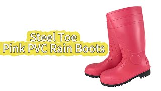 Lady Pink Farming Steel Toe Cap PVC Water Bootsboot manufacturing shoesfashion [upl. by Anailli]