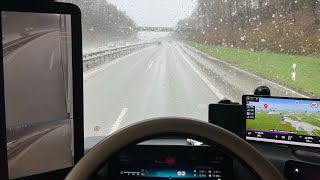 POV driving  new mercedes Actros 🇩🇪  rainy day Montabaur to Hadamar [upl. by Lach427]