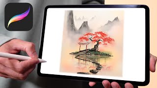 Water colour ish Landscape  Procreate tutorial 209 [upl. by Aseel]