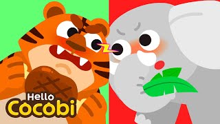 Tiger VS Elephant  Animal Song for Kids  Herbivores Carnivores Omnivores  Hello Cocobi [upl. by Yuma]