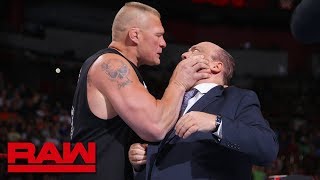 Brock Lesnar snaps and attacks Paul Heyman Raw July 30 2018 [upl. by Lebasiairam]