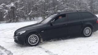 BMW E61 535d custom exhaust  Fun in snow [upl. by Brocky779]