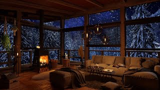 Cozy Winter Cabin With Wind Snowstorm And Crackling Fireplace  Ambience To Relax And Sleep [upl. by Jensen]