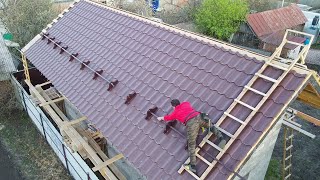 Crazy Man Building Amazing Metal Roof Alone DIY [upl. by Ute]