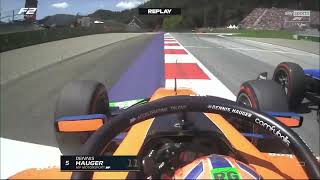 Franco Colapinto pushing off the track Dennis Hauger F2 Austrian GP 2024 sprint [upl. by Forster576]