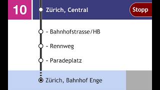 VBZVBG Ansagen  Zürich Flughafen – Oerlikon – Zürich Bahnhof Enge [upl. by Narej]