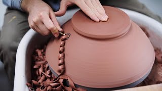 Throwing and Trimming a Large Pottery Stoneware Bowl — Narrated [upl. by Yeltrab341]