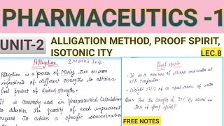 Alligation method । Proof spirit। Isotonicity। very easy explanation with notes।Pharmaceutics।B Phar [upl. by Inanak]