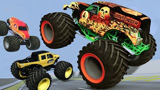 BroDozer Incinerator GRAVE DIGGER Epic High Speed Jumps MONSTER JAM INSANE  BeamNGDrive [upl. by Cedric]