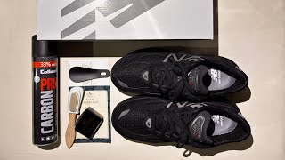 Collonil Carbon Pro Spray Sneaker Protector on New Balance 990v6 Triple Black U990BB6 First Coat [upl. by Hisbe]