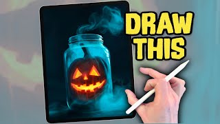 PROCREATE Halloween Pumpkin Jar DRAWING Tutorial in EASY steps [upl. by Olivia]