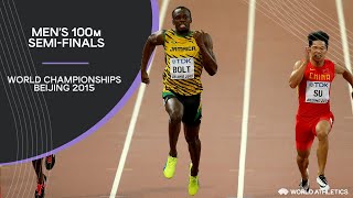 Mens 100m SemiFinals  World Athletics Championships Beijing 2015 [upl. by Ainehta]