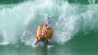 SLOW MO inflatable BODYSURF in HOSSEGOR SHOREBREAK [upl. by Airotal]