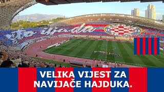 VELIKA VIJEST ZA NAVIJAČE HAJDUKA [upl. by Atrebla]