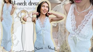 Vneck Dress With Lace Sewing Tutorial  Pattern Download [upl. by Arateehc]