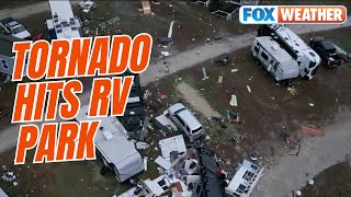 Suspected LongTrack Tornado Hits RV Park In Florida Panhandle Flipping Several Trailers [upl. by Atazroglam]