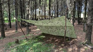 My favourite Tarp Set Up From Start To Finish Knots And All  Convertible lean too shelter [upl. by Aihsram]