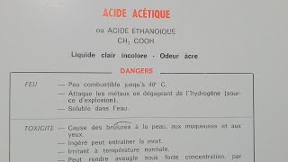 Produits chimiquesDANGERS ET PRÉCAUTIONSAcide acétique et Alcools [upl. by Sergias]