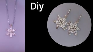 How to make Snowflake Earrings and NecklaceDiy snowflake jewellery with beads christmasgiftideas [upl. by Suiradel690]