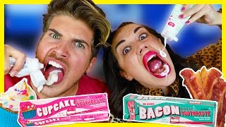 TRYING WEIRD TOOTHPASTE FLAVORS W MIRANDASINGS [upl. by Gio301]