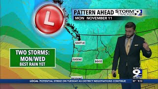 November 9 evening weathercast light rain into Sunday gives way to heavier rain Monday [upl. by Mikeb]