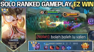 GLOBAL VALENTINA SOLO RANKED GAMEPLAY TERNYATA SEGINI DOANG SOLO RANK DI MYTHIC  MOBILE LEGENDS [upl. by Theodosia]