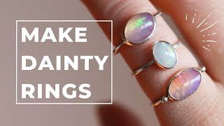 How to make DAINTY RINGS with cabochon gemstones Making rings at home Tutorial [upl. by Abdel]