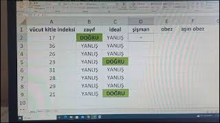 Excel quotVequot bağlacı ile vücut kitle indeksi hesaplama [upl. by Avehstab]