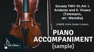 Sonata TWV 41A4 I Andante and II Vivace Telemann arr Weretka  Piano Accompaniment sample [upl. by Kopple636]