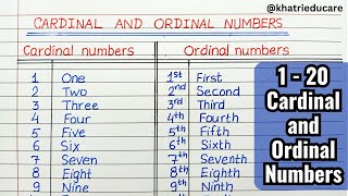 Ordinal numbers 1 to 20  Cardinal Numbers  Difference between Cardinal Numbers and Ordinal Numbers [upl. by Marquis]