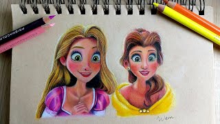 Drawing Princess Rapunzel and Belle 18 [upl. by Eppesiug]