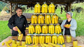 Harvest Corn From The Field And Cook In A Glass Jar Sunny Day In The Village [upl. by Glantz840]