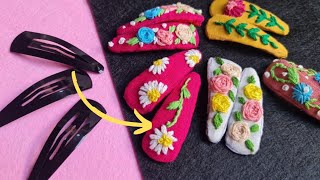 DIY hair clip with out glue gun  embroidered hair clip only with needle [upl. by Hanej]