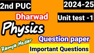 2nd PUC Physics unit test 1 question paper 2024 important questions fix questions kseab [upl. by Jannelle875]