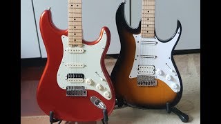 Fender American Elite Strat vs Ibanez AT100 [upl. by Nyledaj]