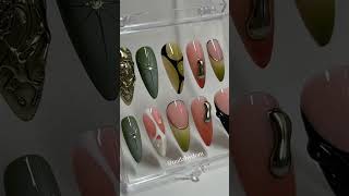 earthy tone presson nails 🫶🏽 pressonnails pressonnailsbusiness trendynailart [upl. by Eintirb]