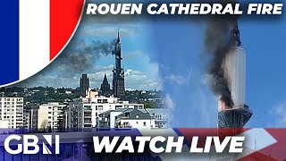 LIVE Notre Dame Cathedral in Rouen on fire as black smoke engulfs spire [upl. by Nidnerb]