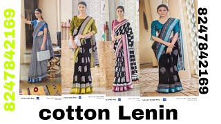 Cotton lenin sarees750 free shipping8247842169online booking available [upl. by Oniotna]