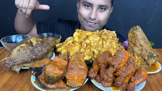 EATING MUTTON FATT CURRY MASALA CHICKEN CURRY FISH CURRY amp CHILLI  MUTTON FATT EATING CHALLENGE [upl. by Kcirdorb792]