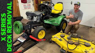 John Deere x320 Riding Mower Deck Removal [upl. by Reiners]