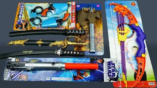 Toy Swords and Guns Unboxing  Samurai Sword Star Wars Lightsaber and Bow Set [upl. by Ahsinac]